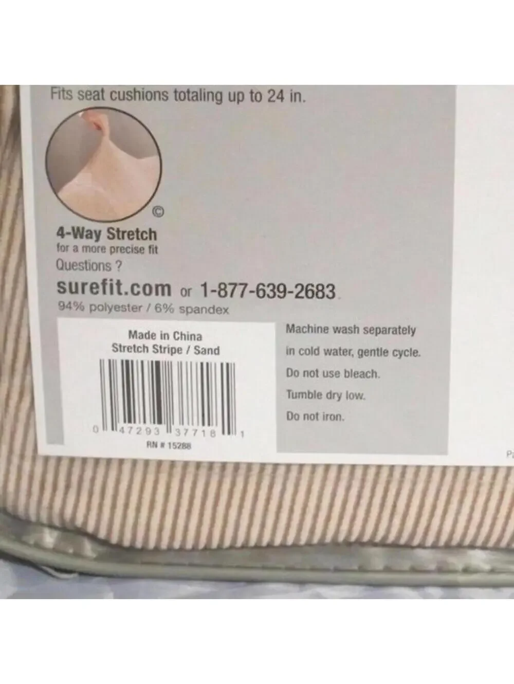 Sure Fit Stretch Stripe Chair Slipcover Box Cushion Sand Beige 2pc NEW